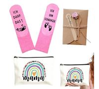 Cadeau parfait future maman, set avec trousse de maquillage en toile, chaussettes roses en tissu épais et carte de v ux rose, cadeau idéal pour grossesse, pratique et élégant