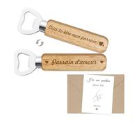 Cadeau Parrain,Idée Annonce Grossesse Ouvre-bouteilles Veux-tu être mon Parrain Décapsuleur Original en Bois et Carte de Vœux J'ai une question pour toi avec Enveloppe pour Naissance Baptême (parrain)