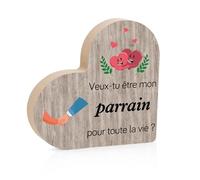 Cadeau Parrain Noel Planche en Bois Veux tu Etre Mon Parrain, Décoration Planche en Bois en Forme de Coeur Balancier, Idee Cadeau Homme Original Cadeaux Homme Original Utile Demande