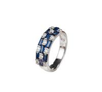 Cadeau Personnalisé Bague en Argent Femme Taille 59 Or Blanc 14 Carats Saphir de Laboratoire Rectangulaire à Large Rangée 1 CT et Moissanite Ronde Populaire pour Mesdames Action de Grâces Bijoux