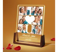 Cadeau Personnalisé Couple Anniversaire Cadre Photo Personnalisé Plaque Acrylique Personnalisée avec Veilleuse, Lampe Personnalisée avec Photo, Cadeau Femme