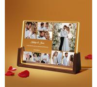 Cadeau Personnalisé Couple Anniversaire Cadre Photo Personnalisé Plaque Acrylique Personnalisée avec Veilleuse, Lampe Personnalisée avec Photo, Cadeau Femme