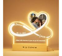 Cadeau Personnalisé Couple - Lampe Personnalisée avec Photo Prénoms Texte Date, Cadeau Personnalisé Femme, Cadeau de Saint Valentin pour Femme Homme Copine Copain Original