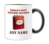 Cadeau personnalisé - en Anglais World's Best Teacher/dictionnaire et signets Mug Design Scolaire (Thème, Couleur) - N'importe Quel Nom/Message sur votre unique - L'école Collège Université, Céramique, noir