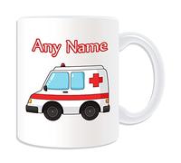 Cadeau personnalisé - Mug ambulance (thème transport, blanc) - n'importe quel nom/message sur votre unique - Van, hôpital, St John Red Cross Paramedical Services d'urgence 999 automobile