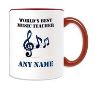 Cadeau personnalisé musique - World's Best Teacher/bâton de notes et Mug Design Scolaire (Thème, Couleur) - N'importe Quel Nom/Message sur votre unique - L'école Collège Université, Céramique, rouge