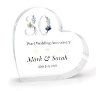 Cadeau personnalisé pour anniversaire de mariage de perles pour lui, elle, mari, épouse, parents - Cadeaux pour 30e anniversaire de mariage pour couples - Plaque en acrylique en forme de cœur