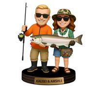 Cadeau personnalisé pour les amateurs de pêche pour hommes, papa, grand-père, décoration de table, plaque en acrylique avec base nom personnalisé, objet de pêche, photo style dessin animé, décoration