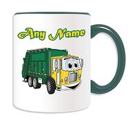 Cadeau personnalisé - Smiley Camion Poubelle Mug (Transport Motif Thème, Options de couleur) - déchets Dustcart Poubelle Trash déchets déchets Recycler Camion van Refusent Collection véhicule Waggon HGV pilote ordures Dusbin Poubelle déchets Recycler recyclage, Céramique, Green
