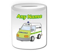 Cadeau personnalisé - ST John Ambulance Tirelire (Transport Motif Thème, Blanc) - n'importe quel nom/message sur votre Unique - NHS van véhicule hôpital ST John Croix Rouge Soins d'urgence Services 999 pilote automobile