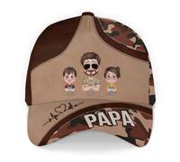 Cadeau Plus Casquette Personnalisée - Papa Soldat - Casquette Homme Personnalisable, Cadeau Papa personnalisé, Cadeau personnalisé Papy, Casquette Papa (FR/ES, Alpha/Lettres, XS, 4TG, 2 Enfants)