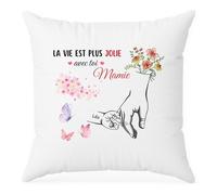 Cadeau Plus Coussin Personnalisé Prénom - La Vie Est Plus Jolie avec Toi Mamie - Coussin Personnalisable, Taie Oreiller Personnalisé, Bonne Fête Mamie Personnalisé, Coussin Personnalisé Mamie