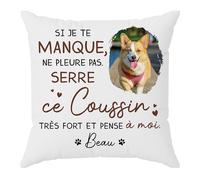Cadeau Plus Coussin Personnalisé Toile Personnalisée - Si Je Te Manque Ne Pleure Pas Version Chien - Coussin Personnalisable, Objets commémoratifs et funéraires pour Chiens (Modèle #1)