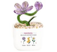Cadeau Plus Fleur Eternelle en Verre avec Pot Personnalisé - Maman Mamie Merci De M'aider À Grandir - Pot De Fleur Mamie, Fleur Eternelle Cadeau, Cadeau Fete des Meres, Vases Maman (3 Enfants)