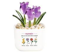 Cadeau Plus Fleur Eternelle en Verre avec Pot Personnalisé - Maman Mamie Merci De M'aider À Grandir - Pot De Fleur Mamie, Fleur Eternelle Cadeau, Cadeau Fete des Meres, Vases Maman (4 Enfants)