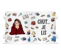 Cadeau Plus Mug Personnalisé Prénom - Chut Je Lis - Cadeau pour les amateurs de livres, tasse livre, mugs livre, tasse personnalisable, cadeaux pour les amateurs de lecture (Modèle #1)