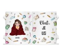 Cadeau Plus Mug Personnalisé Prénom - Chut Je Lis - Cadeau pour les amateurs de livres, tasse livre, mugs livre, tasse personnalisable, cadeaux pour les amateurs de lecture (Modèle #2)