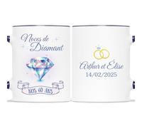 CADEAU PLUS Mug Personnalisé Prénom/Date - Noces de Diamant - Cadeau de Mariage 60 Ans - Tasse Couple Amoureux
