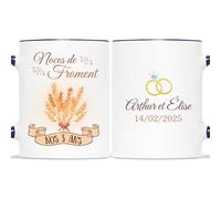 CADEAU PLUS Mug Personnalisé Prénom/Date - Noces de Froment - Cadeau Anniversaire de Mariage, Amour, Tasse Couple Amoureux