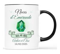 Cadéau Plus Mug Personnalisé Prénom/Date - Noces d'Émeraude - Cadeau Anniversaire Mariage, Anniversaire Couple Amoureux