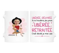 Cadeau Plus Mug Personnalisé Prénom Et Photo - Libéré, Délivré, Retraité - Cadeau depart collegue, cadeau retraite, tasse depart collegue de travail, mug retraite (#Femme)
