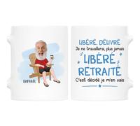 Cadeau Plus Mug Personnalisé Prénom Et Photo - Libéré, Délivré, Retraité - Cadeau depart collegue, cadeau retraite, tasse depart collegue de travail, mug retraite (Homme)
