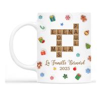 Cadeau Plus Mug Personnalisé Prénom - Famille Beaucoup D'amour Avec Mots Croisés - Cadeau grand pere, tasse papa original, papi mug, tasse personnalisée mamie, cadeau mamie maman (Modèle #2)
