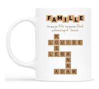 Cadeau Plus Mug Personnalisé Prénom - Famille Beaucoup D'amour Avec Mots Croisés - Cadeau grand pere, tasse papa original, papi mug, tasse personnalisée mamie, cadeau mamie maman (Modèle #1)