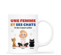 Cadeau Plus Mug Personnalisé Prénom - Femme Fille Et Chats - Cadeau Papa Personnalisé, Cadeau Papy Personnalisé, Mamie Mug, Tasse Grand Mere (Femme - 2 Chats)