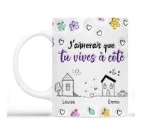 Cadeau Plus Mug Personnalisé Prénom - J’Aimerais Que Tu Vives À Côté - Tasse amitié, Cadeau meilleure amie, cadeau bff, tasse personnalisable amitie, mug amie (2 Personnes)