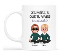 Cadeau Plus Mug Personnalisé Prénom - J'aimerais Que Tu Vives À Côté - Tasse amitié, Mug Meilleure Amie Personnalisé, Cadeau bff, tasse personnalisable amitie (Homme - Homme)