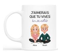 Cadeau Plus Mug Personnalisé Prénom - J'aimerais Que Tu Vives À Côté - Tasse amitié, Mug Meilleure Amie Personnalisé, Cadeau bff, tasse personnalisable amitie (Homme - Femme)