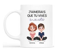 Cadeau Plus Mug Personnalisé Prénom - J'aimerais Que Tu Vives À Côté - Tasse amitié, Mug Meilleure Amie Personnalisé, Cadeau bff, tasse personnalisable amitie (Femme - Femme)