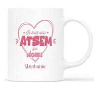 CADEAU PLUS Mug Personnalisé Prénom - Je Suis Une ATSEM Qui Déchire - Cadeau Maternelle, Tasse Merci ATSEM, Mug Gratitude