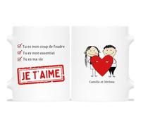 CADEAU PLUS Mug Personnalisé Prénom - Je t'Aime - Cadeau Amour, Couple Amoureux, Tasse Personnalisable