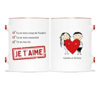 CADEAU PLUS Mug Personnalisé Prénom - Je t'Aime - Cadeau Amour, Couple Amoureux, Tasse Personnalisable