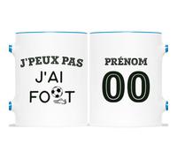 Cadeau Plus Mug Personnalisé Prénom - J'Peux Pas J'Ai Foot - Idée Cadeau Sportif Homme - Tasse Personnalisée Soccer, cadeau fan de foot (Bleu)
