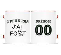Cadeau Plus Mug Personnalisé Prénom - J'Peux Pas J'Ai Foot - Idée Cadeau Sportif Homme - Tasse Personnalisée Soccer, cadeau fan de foot (Rouge)