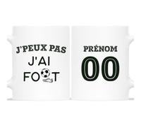 Cadeau Plus Mug Personnalisé Prénom - J'Peux Pas J'Ai Foot - Idée Cadeau Sportif Homme - Tasse Personnalisée Soccer, cadeau fan de foot (Blanc)