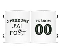 Cadeau Plus Mug Personnalisé Prénom - J'Peux Pas J'Ai Foot - Idée Cadeau Sportif Homme - Tasse Personnalisée Soccer, cadeau fan de foot (Noir)