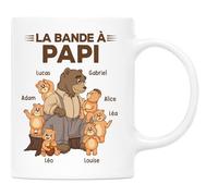 Cadeau Plus Mug Personnalisé Prénom - La Bande À Papa/Papy Ours Avec Vêtements Élégants - Cadeau fete des peres personnalisable, cadeau grand pere, tasse papa original, papi mug (10 Enfants)
