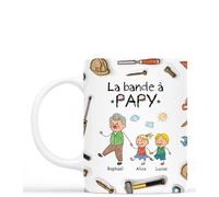 Cadeau Plus Mug Personnalisé Prénom - La Bande À Papy Bricoleur Version Dessin Crayon - Cadeau fete des peres, cadeau grand pere, tasse papa original, papi mug (5 Enfants)