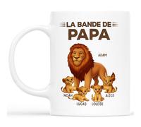 Cadeau Plus Mug Personnalisé Prénom - La Bande À Papy Lion Cartoon - Cadeau fete des peres personnalisable, cadeau grand pere, tasse papa original, papi mug, mug fete des pere (4 Enfants)