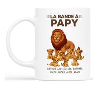 Cadeau Plus Mug Personnalisé Prénom - La Bande À Papy Lion Cartoon - Cadeau fete des peres personnalisable, cadeau grand pere, tasse papa original, papi mug, mug fete des pere (7 Enfants)