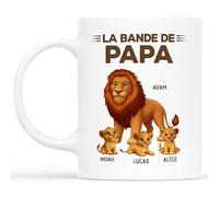 Cadeau Plus Mug Personnalisé Prénom - La Bande À Papy Lion Cartoon - Cadeau fete des peres personnalisable, cadeau grand pere, tasse papa original, papi mug, mug fete des pere (3 Enfants)
