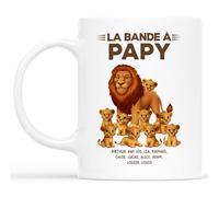 Cadeau Plus Mug Personnalisé Prénom - La Bande À Papy Lion Cartoon - Cadeau fete des peres personnalisable, cadeau grand pere, tasse papa original, papi mug, mug fete des pere (9 Enfants)