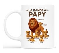 Cadeau Plus Mug Personnalisé Prénom - La Bande À Papy Lion Cartoon - Cadeau fete des peres personnalisable, cadeau grand pere, tasse papa original, papi mug, mug fete des pere (6 Enfants)