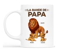 Cadeau Plus Mug Personnalisé Prénom - La Bande À Papy Lion Cartoon - Cadeau fete des peres personnalisable, cadeau grand pere, tasse papa original, papi mug, mug fete des pere (2 Enfants')