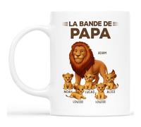 Cadeau Plus Mug Personnalisé Prénom - La Bande À Papy Lion Cartoon - Cadeau fete des peres personnalisable, cadeau grand pere, tasse papa original, papi mug, mug fete des pere (5 Enfants)