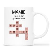 Cadeau Plus Mug Personnalisé Prénom - La Bande À Papy, Mamie Avec Mots Croisés Bleus (Modèle #4)